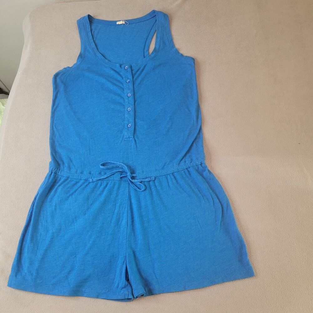 J Crew Romper Womens Small Blue Sleeveless Button Short